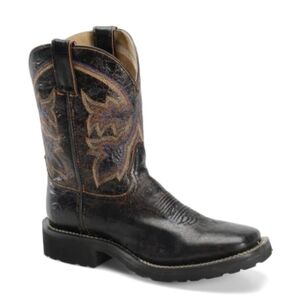 Double H Square Toe Distressed Leather Western Boots Size 6M Black DH2100 EUC